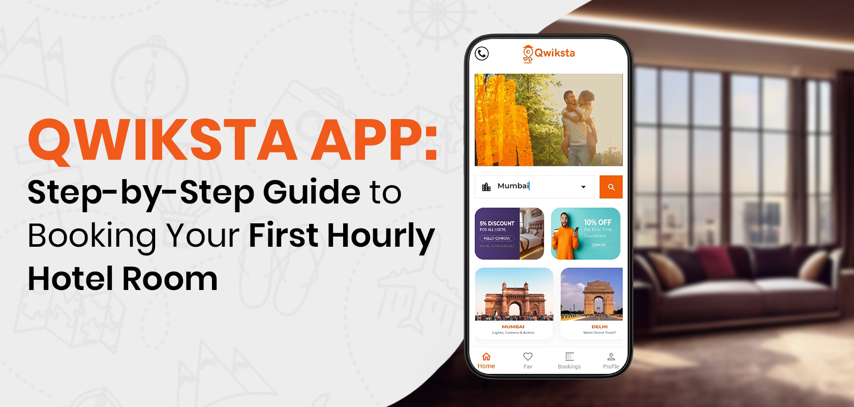 Step by step guide to booking hourly hotel room on Qwiksta App in India | Qwiksta